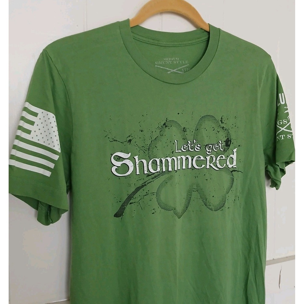 Grunt Style T-Shirt Get Shammered Men's Medium Green Cotton SS Patriot Irish USA